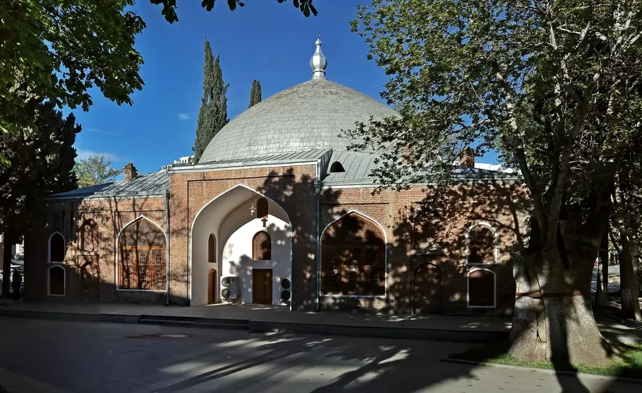 The unrendered brick front of the Shah Abbas mosque in Ganja.