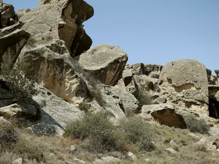 The bare rock and mud volcano field at Gobustan.